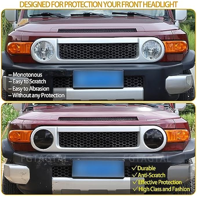 ريحني غطاء المصباح الأمامي المدخن متوافق مع تويوتا FJ كروزر 20072021 مصباح أمامي ABS غطاء حماية زخرفي من المصباح الأمامي 2 قطعة من المصباح الأمامي الرمادي الشفاف - Image 3