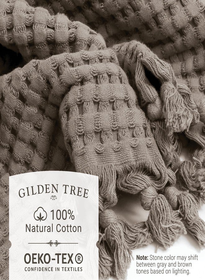 GILDEN TREE Decorative Waffle Hand Towels for Bathroom, 20x35 Large, Quick Drying Fingertip Towel, 2 Pack, Modern Style (Stone) - Image 2