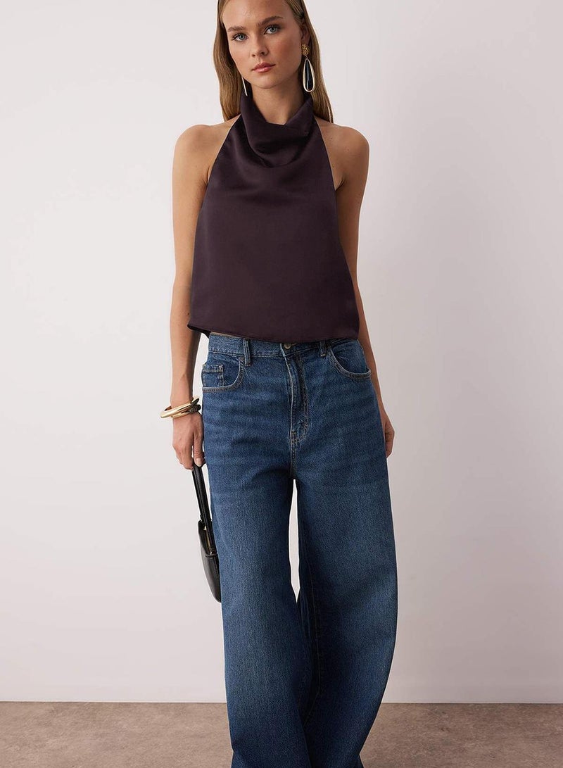 trendyol Dark Brown Satin Degaje Party Blouse Tpraw26Bz00003 - Image 1