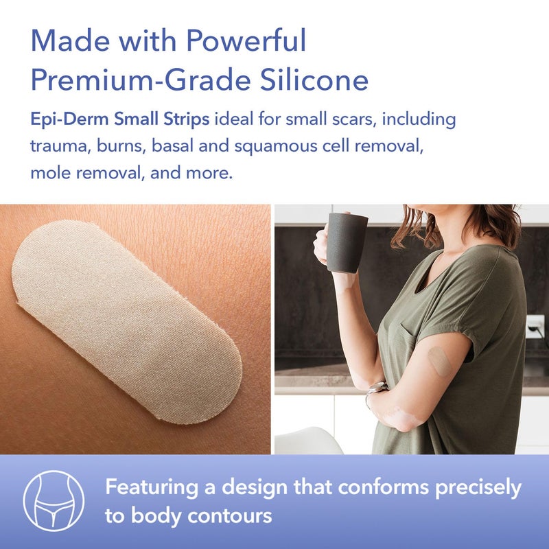 Epi-derm EpiDerm Silicone Gel Scar Small Strips - Premium Fabric-Lined Silicone Scar Sheets for Small Scars - Non-Medicated, Washable & Reusable Scar Tape - Gentle on All Skin Types - 3-Pack, Natural Tone - Image 4