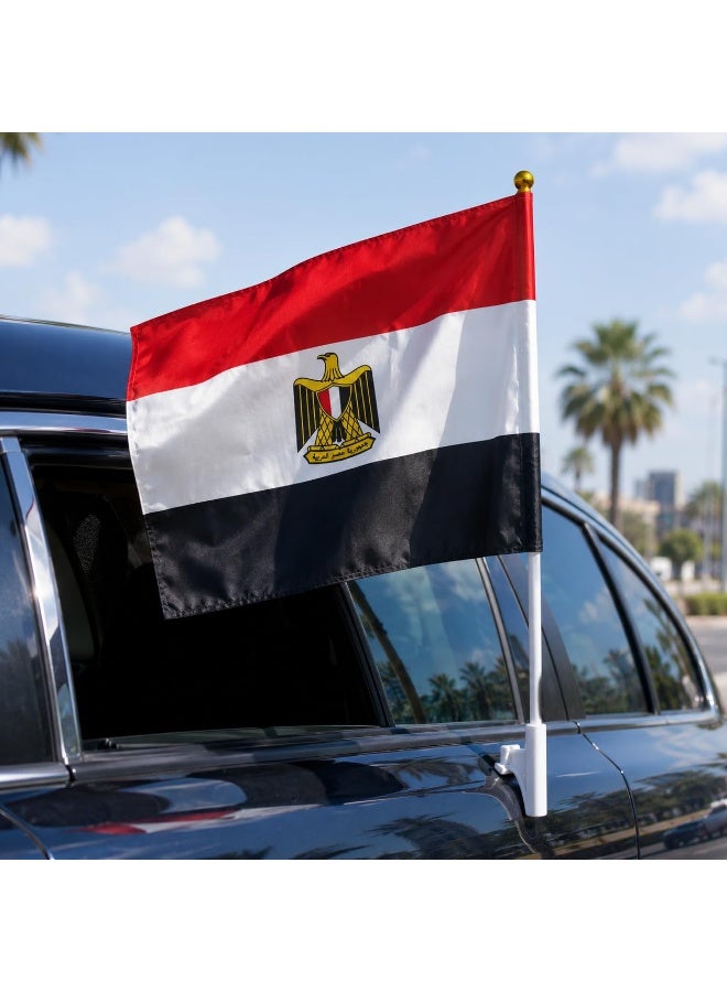 Large Egyptian flag with plastic pole, 88 x 63 cm, national banner for celebrations, sporting events, and indoor and outdoor decorations, lightweight fabric design. - Image 2