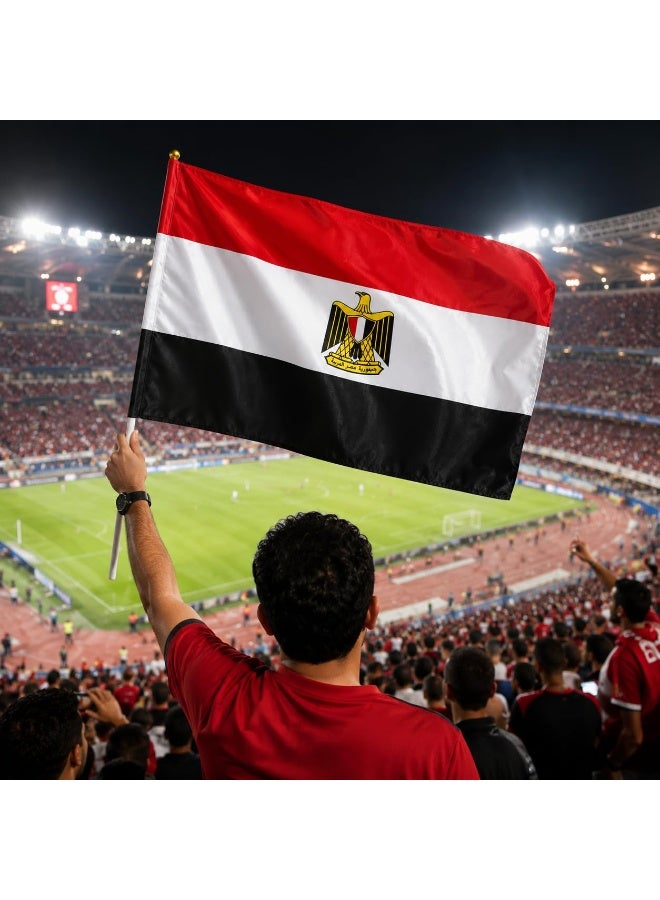 Large Egyptian flag with plastic pole, 88 x 63 cm, national banner for celebrations, sporting events, and indoor and outdoor decorations, lightweight fabric design. - Image 4