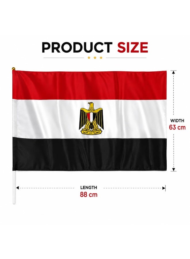 Large Egyptian flag with plastic pole, 88 x 63 cm, national banner for celebrations, sporting events, and indoor and outdoor decorations, lightweight fabric design. - Image 1