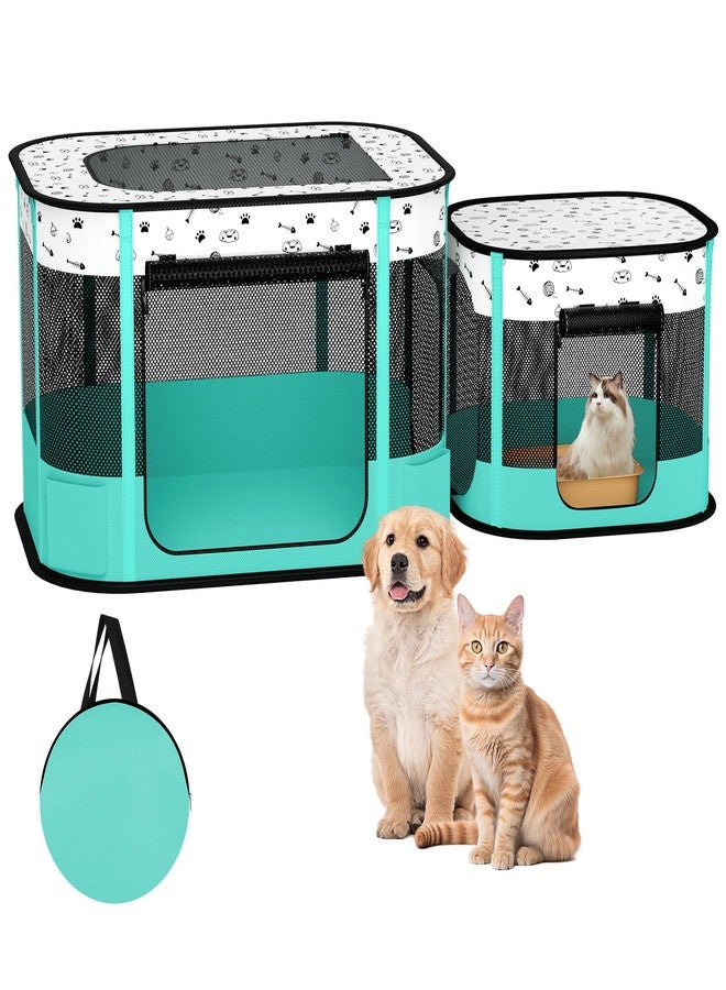 DESELL Portable Cat Playpen, 8-Rod Reinforced Kitten Dog Playpens, Foldable Play Pen for Indoor Cats Enclosed Pet Puppy Doggy Outdoor, Collapsible Tent Kennel Cage House(32"x24"x22") - Image 1