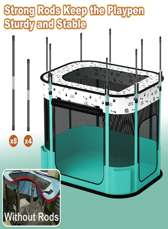 DESELL Portable Cat Playpen, 8-Rod Reinforced Kitten Dog Playpens, Foldable Play Pen for Indoor Cats Enclosed Pet Puppy Doggy Outdoor, Collapsible Tent Kennel Cage House(32"x24"x22") - Image 2
