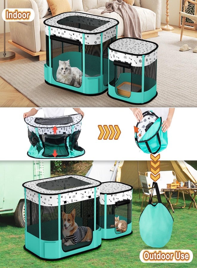 DESELL Portable Cat Playpen, 8-Rod Reinforced Kitten Dog Playpens, Foldable Play Pen for Indoor Cats Enclosed Pet Puppy Doggy Outdoor, Collapsible Tent Kennel Cage House(32"x24"x22") - Image 5