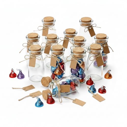 Otis Classic Small Glass Jars with Lids – Set of 12 Mini Glass Bottles with Corks for Halloween Decorations Fall Décor Wedding & Party Favors, Halloween DIY Crafts, Potions, Spices & Candy, 3.4 oz - Image 1
