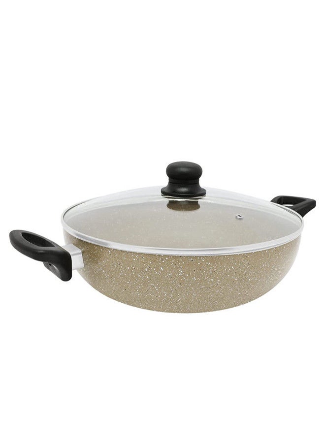 Trust - Non-Stick Aluminum Wok With Glass Lid With Heat Resistant Handle Beige/Black - Image 1