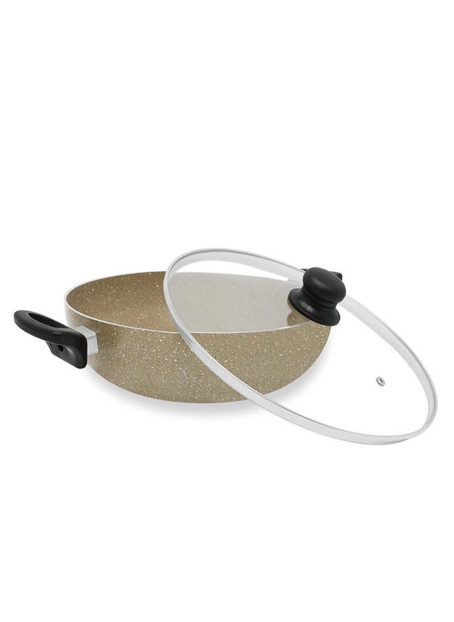 Trust - Non-Stick Aluminum Wok With Glass Lid With Heat Resistant Handle Beige/Black - Image 1