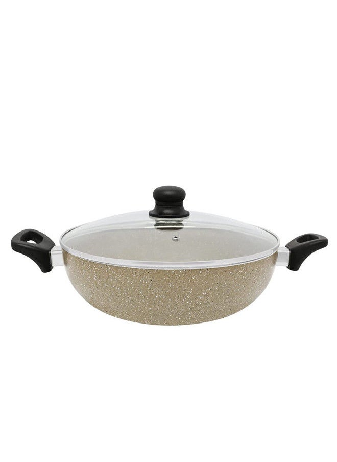 Trust - Non-Stick Aluminum Wok With Glass Lid With Heat Resistant Handle Beige/Black - Image 1