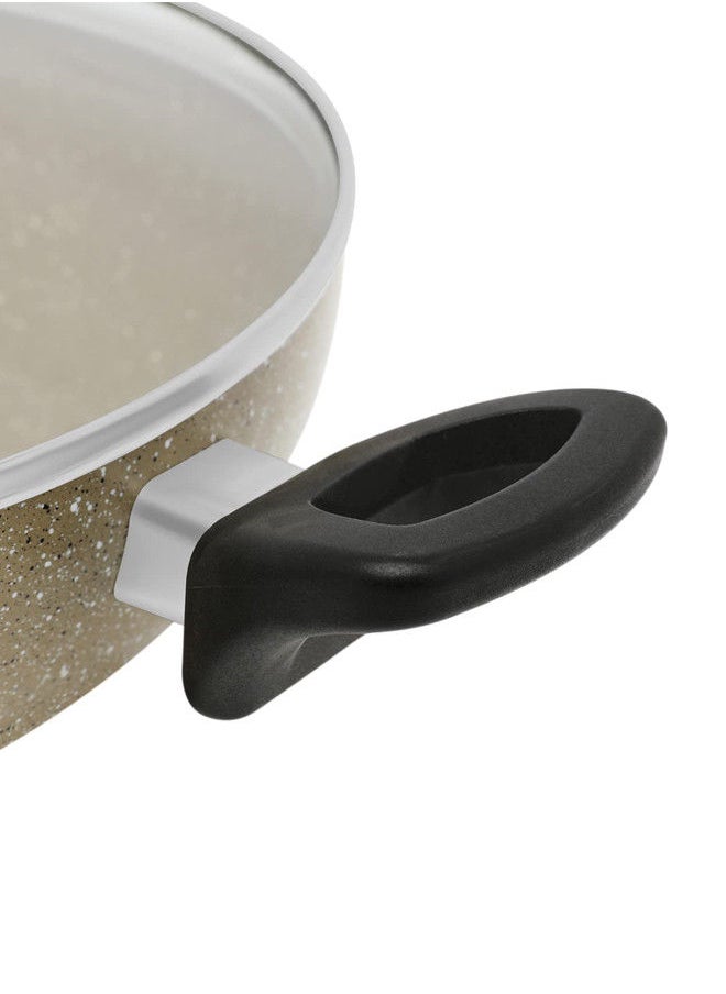 Trust - Non-Stick Aluminum Wok With Glass Lid With Heat Resistant Handle Beige/Black - Image 1