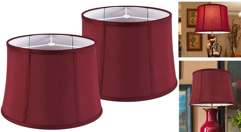 GO&SO GOSO Burgundy Lamp Shades for Table Lamps and Floor Lamp,12x14x10 inch Spider Lamp Shade for Bedroom Decoration Replacement Lampshade Red Vintage, Drum Faux Silk Handcraft,Easy Assembly(Set of 2) - Image 1