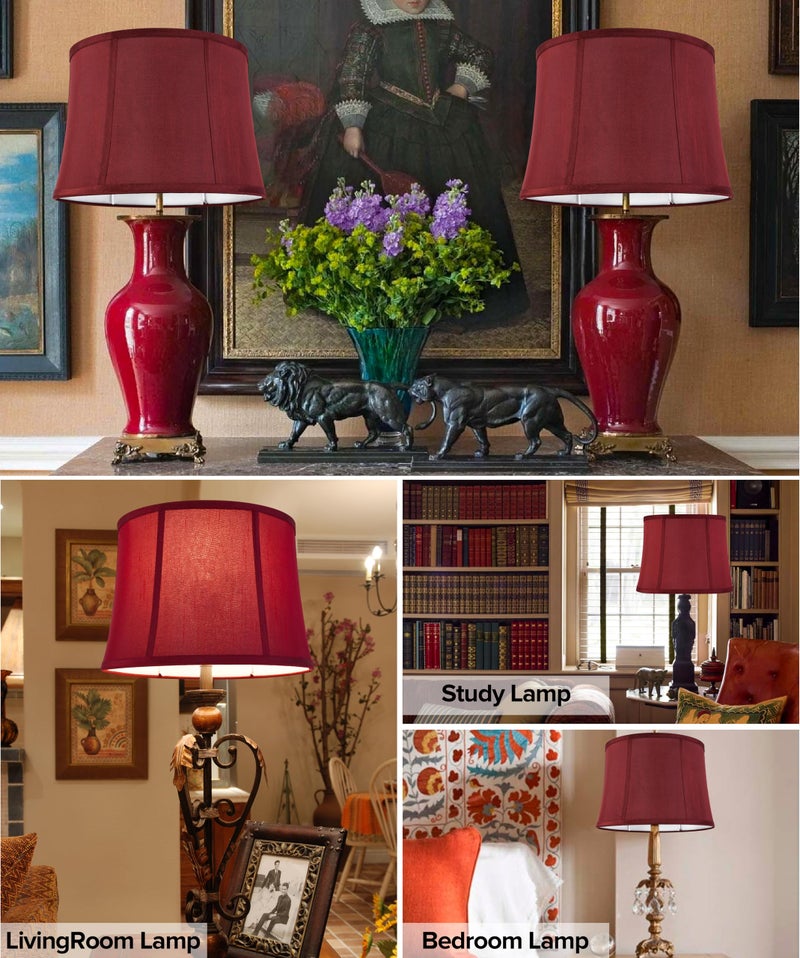 GO&SO GOSO Burgundy Lamp Shades for Table Lamps and Floor Lamp,12x14x10 inch Spider Lamp Shade for Bedroom Decoration Replacement Lampshade Red Vintage, Drum Faux Silk Handcraft,Easy Assembly(Set of 2) - Image 3