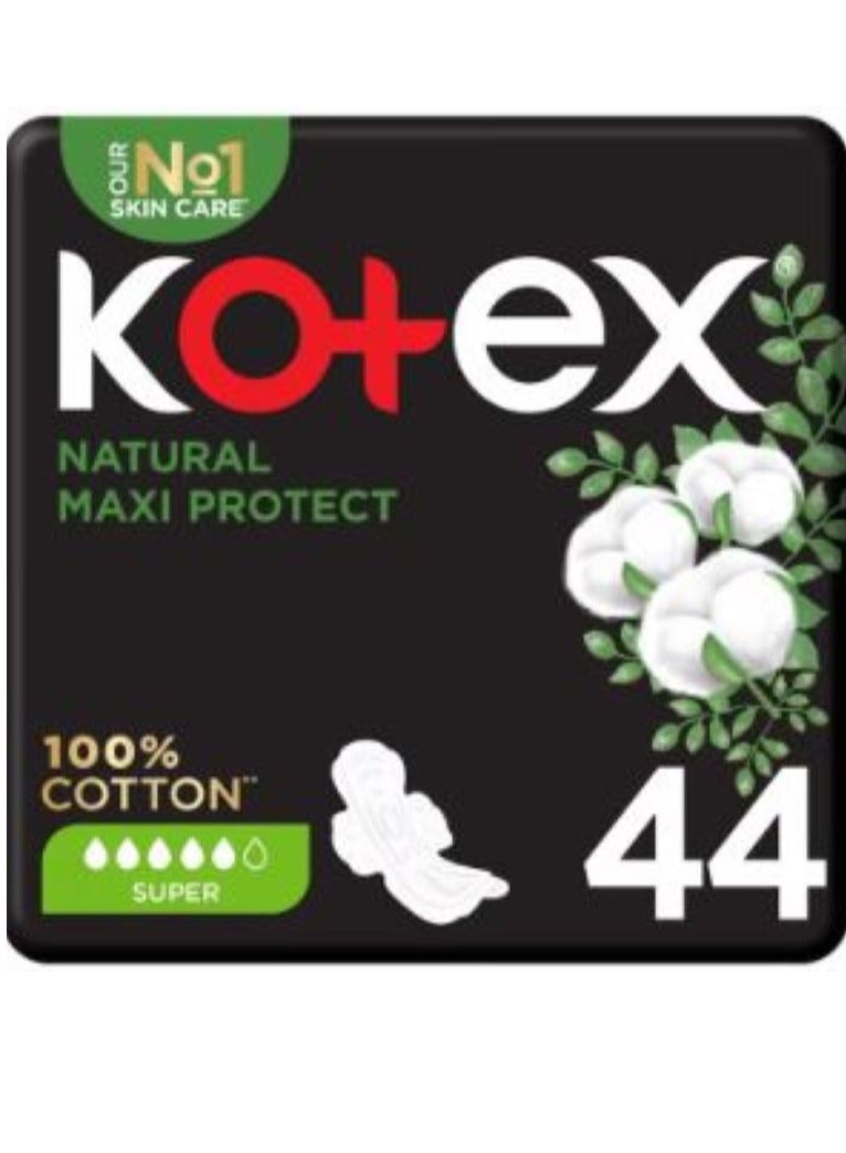 كوتكس فوط صحية طبيعية ماكسي سميكة سوبر بالأجنحة من كوتكس - 44 قطع - Image 1