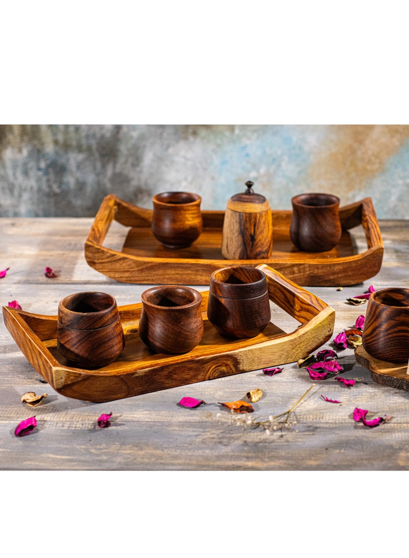 طقم صوانى خشب سرسوع المصرى مكون من قطعتين مقاس 18*34 سم ومقاس 40*23 سم - Image 1