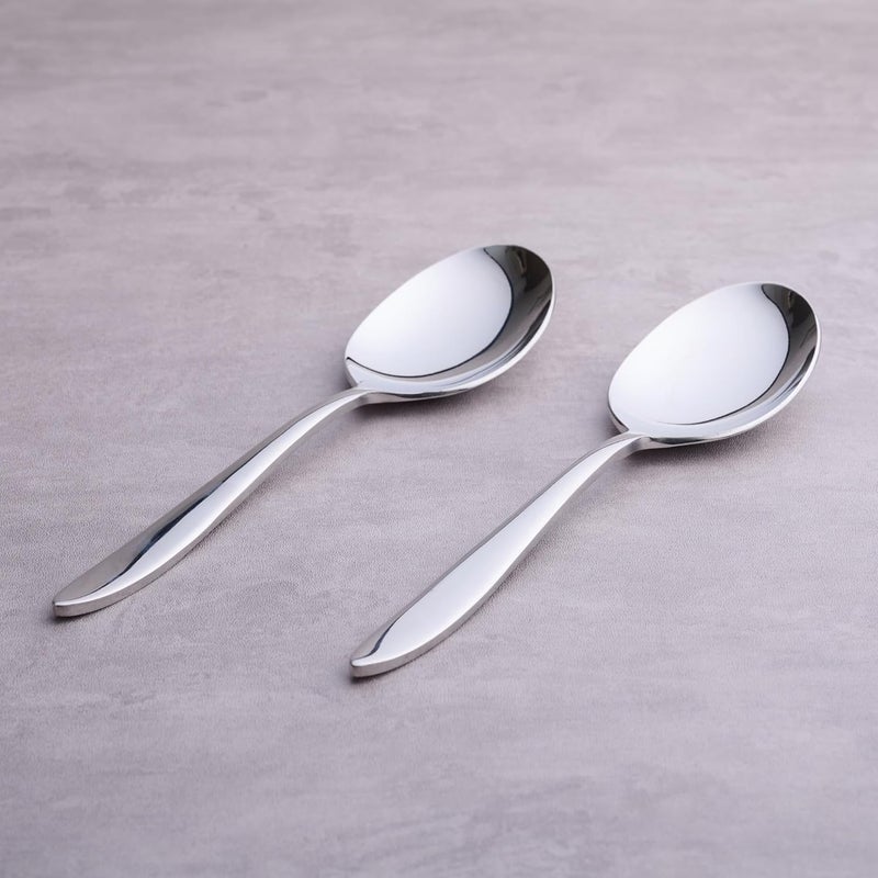 BlackCarrot Silver Serving Spoon Set of 2 Pieces 4mm Thickness Serving Spoons Dishwasher Safe 304 Food Grade Stainless Steel - Image 1