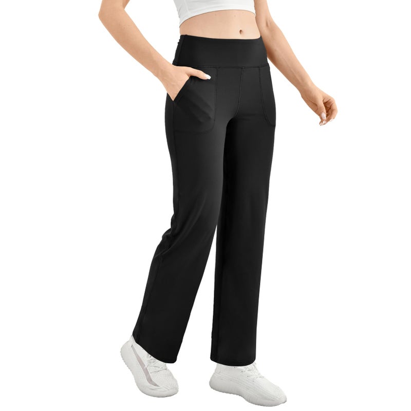 Walifrey Wide Leg Yoga Pants for Women, Loose Stretch Sweatpants with Pockets Casual Lounge, Black, L - Image 1
