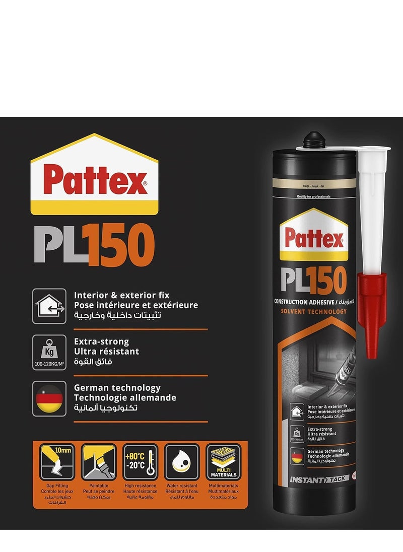 Generic - Pattex PL150 Heat Resistant Waterproof Adhesive, Indoor & Outdoor Fixing Adhesive, Extra Strong Glue, 1 x 380g Cartridge (Pack of 2) - Image 1