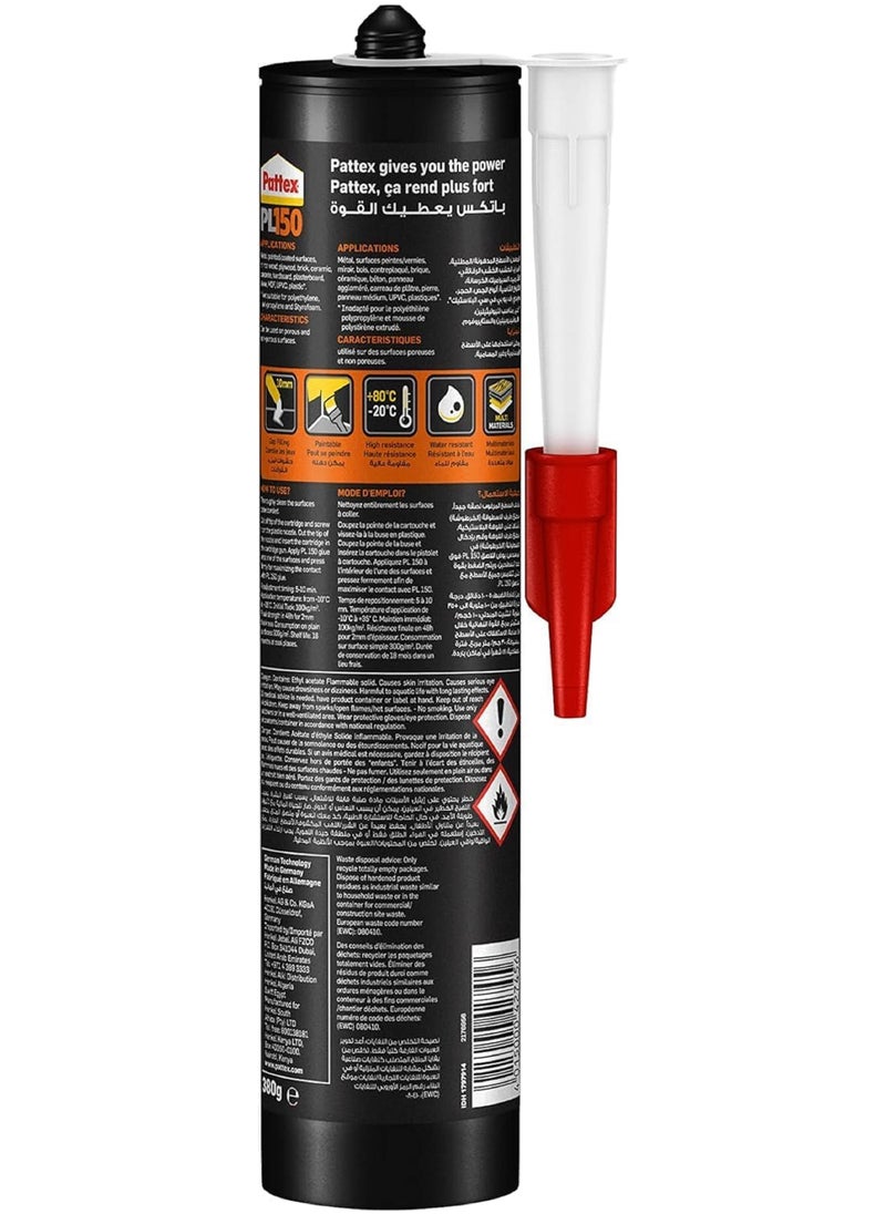 Generic - Pattex PL150 Heat Resistant Waterproof Adhesive, Indoor & Outdoor Fixing Adhesive, Extra Strong Glue, 1 x 380g Cartridge (Pack of 2) - Image 1