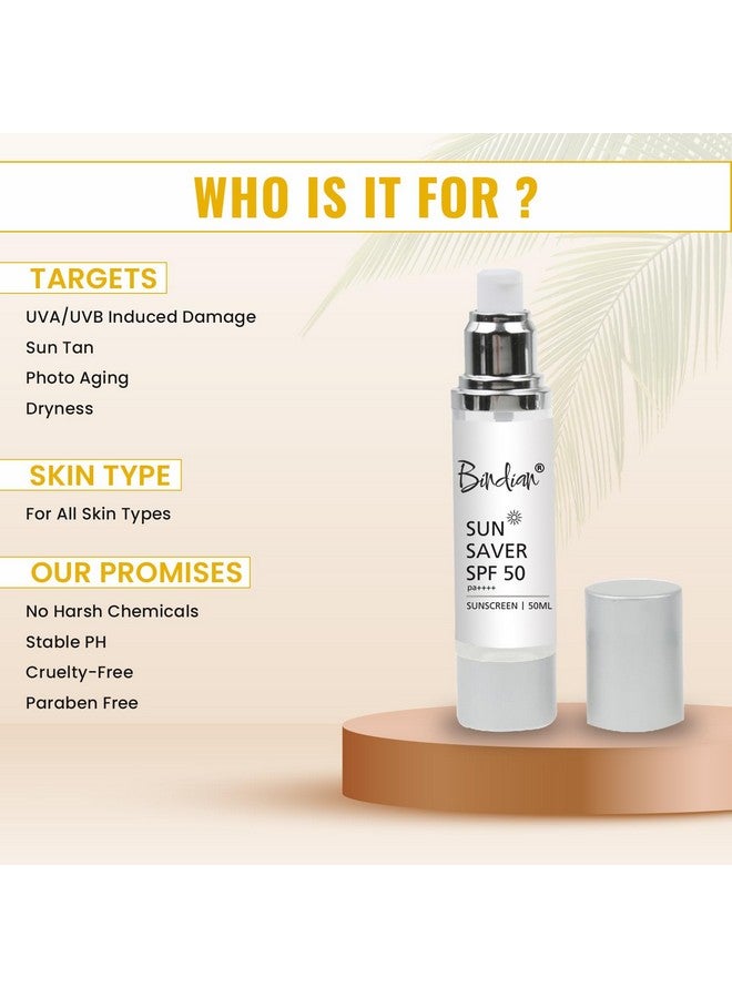 Bindian Sun Saver SPF 50 PA++++ Sunscreen, 50ml, Broad Spectrum Protection with Zinc Oxide and Titanium Dioxide - Image 4
