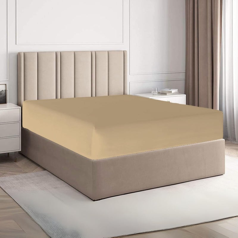 FOAM CRAFT 100% Cotton Fitted Bed Sheet King Size - Beige, 200 x 200cm - Image 1