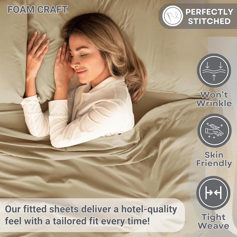 FOAM CRAFT 100% Cotton Fitted Bed Sheet King Size - Beige, 200 x 200cm - Image 4