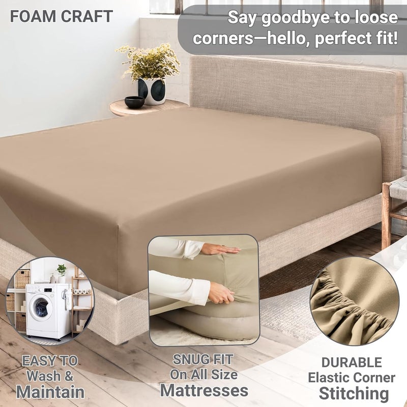 FOAM CRAFT 100% Cotton Fitted Bed Sheet King Size - Beige, 200 x 200cm - Image 5