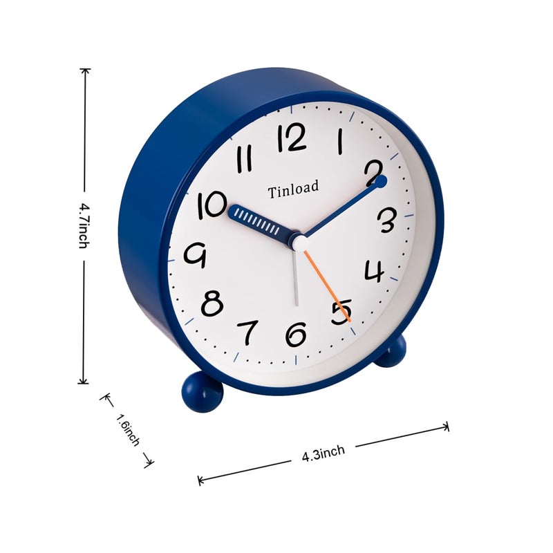 Tinload 4.5" Antique Retro Analog Alarm Clock, Small Silent Battery Operated Clock with Manual Light, Snooze, Vintage Decor for Bedroom, Living Room, Office, Bedside,Deskï¼ˆBlueï¼‰ - Image 4