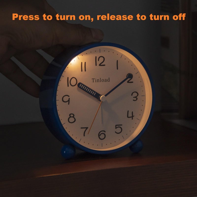 Tinload 4.5" Antique Retro Analog Alarm Clock, Small Silent Battery Operated Clock with Manual Light, Snooze, Vintage Decor for Bedroom, Living Room, Office, Bedside,Deskï¼ˆBlueï¼‰ - Image 5