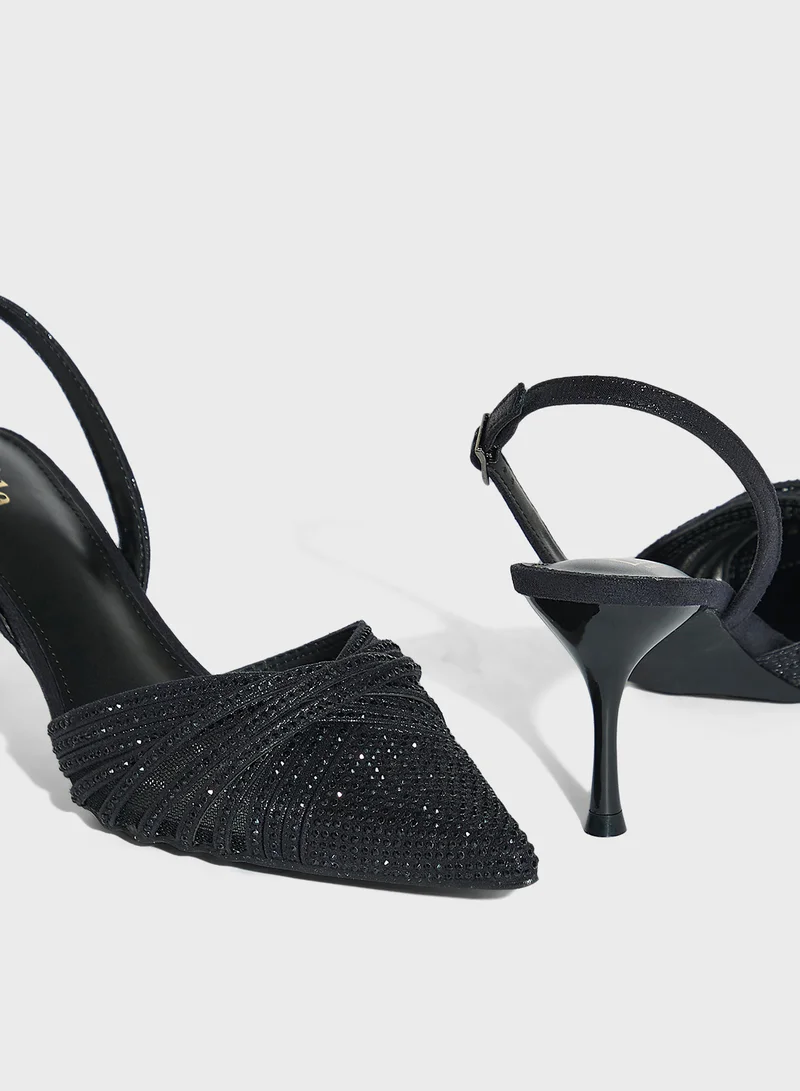 Ella Limited Edition Multistrap Diamante Pointy Backstrap Pump