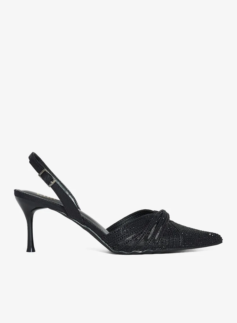 Multistrap Diamante Pointy Backstrap Pump
