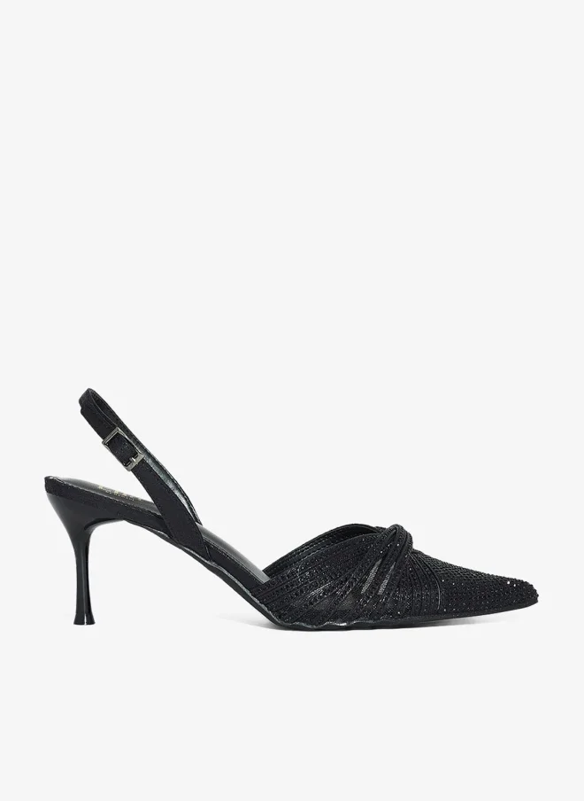 Multistrap Diamante Pointy Backstrap Pump