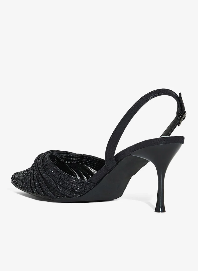 Ella Limited Edition Black Multistrap Diamante Pointy Backstrap Pump for Women | Best Price UAE