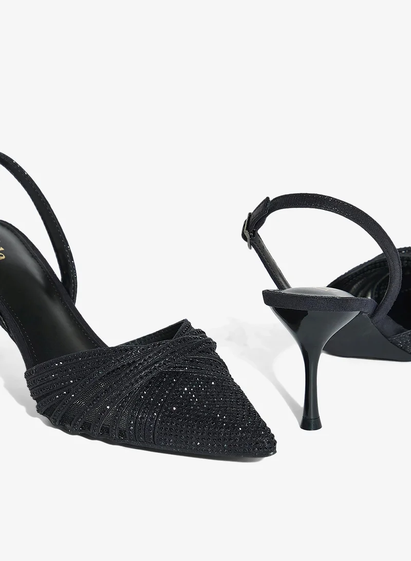 Ella Limited Edition Black Multistrap Diamante Pointy Backstrap Pump for Women | Best Price UAE