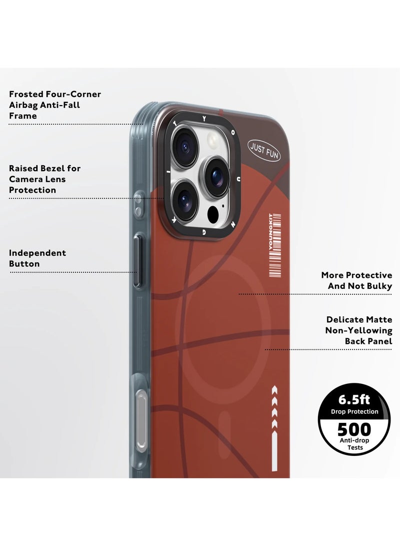 YOUNG KIT Hot-Blooded Court Basketball-Themed MagSafe compatible Case for iPhone 16 Pro Max – Sports-Inspired Design, Durable Grip Cover with Wireless Charging Support  - Image 3