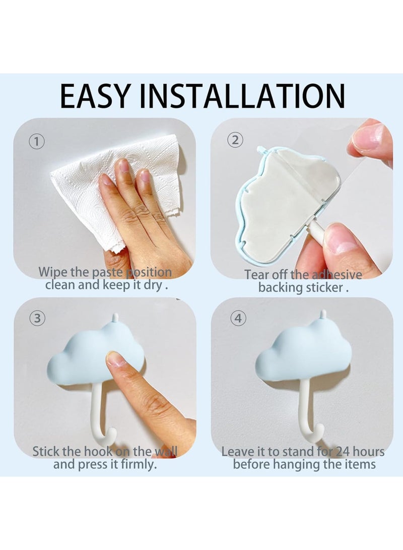 Wall Hooks for Kids, Cute Moon Cloud Adhesive Utility Hook for Kid Living Room Bathroom and Entryway, Wall Key Holder for Towels Hats Coat, Nursery Decor, 6 Pcs - Image 4