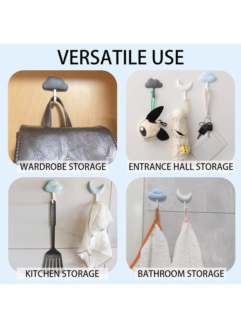Wall Hooks for Kids, Cute Moon Cloud Adhesive Utility Hook for Kid Living Room Bathroom and Entryway, Wall Key Holder for Towels Hats Coat, Nursery Decor, 6 Pcs - Image 2