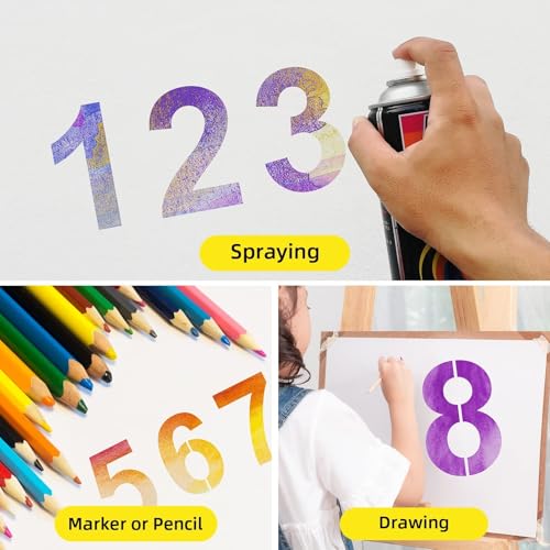 Denylo pro 4 Inch Number Stencils Set Plastic Number Stencil Reusable Digital Templates for Cake Stencil Address Painting Stencils Templates - Image 4