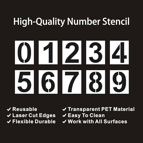 Denylo pro 4 Inch Number Stencils Set Plastic Number Stencil Reusable Digital Templates for Cake Stencil Address Painting Stencils Templates - Image 3