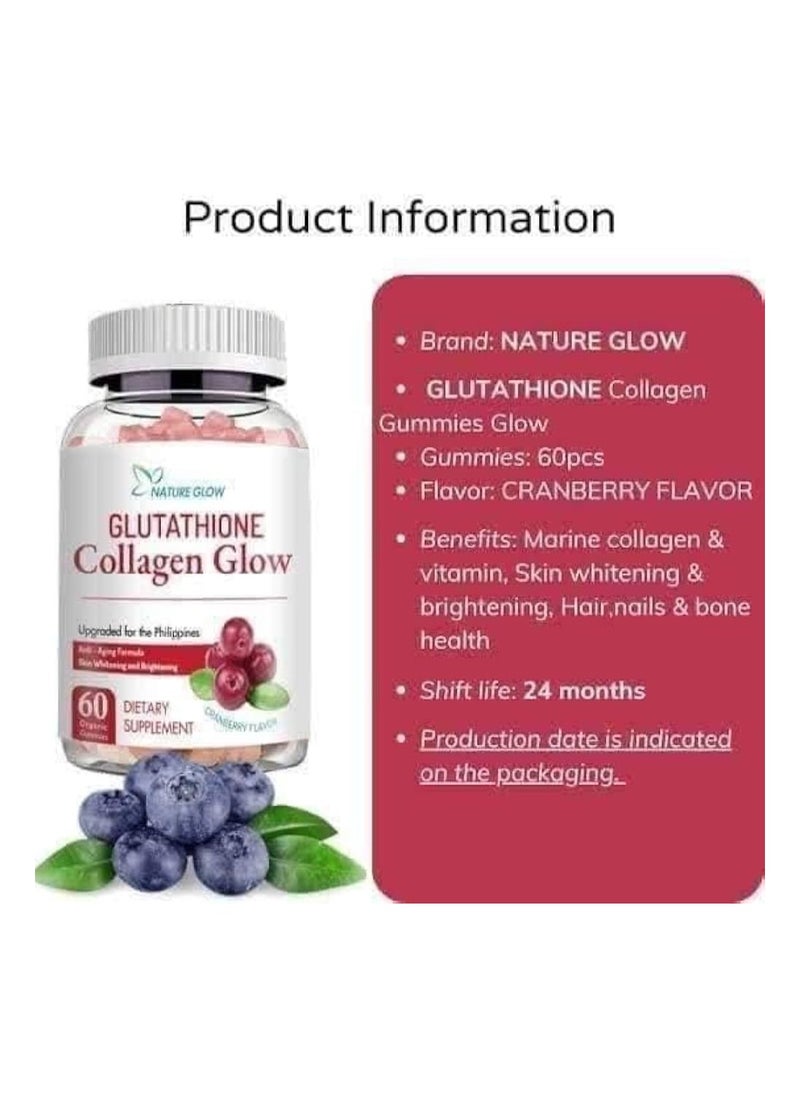 NATURE GLOW - Glutathione Collagen Glow 60 Organic Gummies 190gm Cranberry - Image 1