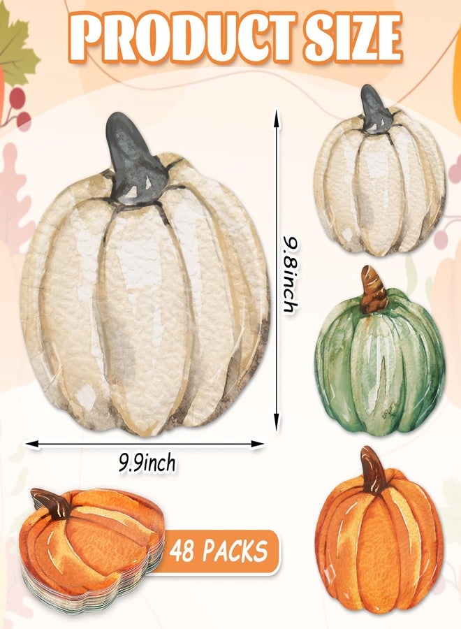 JarThenaAMCS 48Pcs Fall Paper Plates Watercolor Pumpkin Disposable Plate Orange Green White Thanksgiving Dinner Plate for Autumn Harvest Little Pumpkin Baby Shower Party, 3 Colors - Image 2