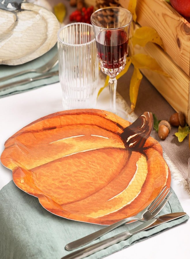 JarThenaAMCS 48Pcs Fall Paper Plates Watercolor Pumpkin Disposable Plate Orange Green White Thanksgiving Dinner Plate for Autumn Harvest Little Pumpkin Baby Shower Party, 3 Colors - Image 5