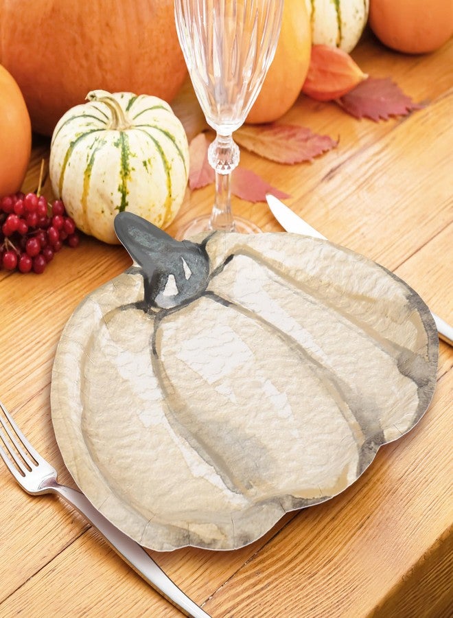 JarThenaAMCS 48Pcs Fall Paper Plates Watercolor Pumpkin Disposable Plate Orange Green White Thanksgiving Dinner Plate for Autumn Harvest Little Pumpkin Baby Shower Party, 3 Colors - Image 4