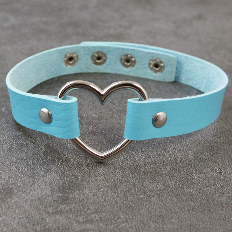 ETHOON Love Heart Choker PU Leather Choker Necklace Goth Choker Collar Chain Blue - Image 2