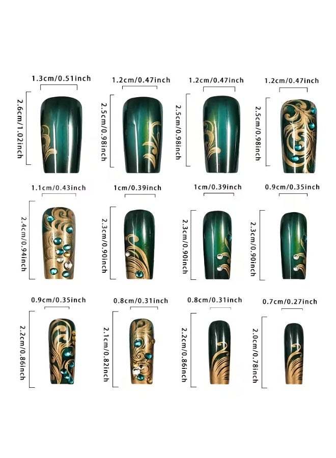 Goolsky 24pcs French Green Flash Glitter Square Nail Art False Nails | Wearable Press-on Nail Stickers + Jelly Glue File Strip - Image 2