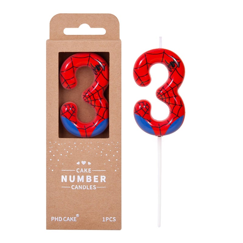 PHD CAKE 2.76 Inch Number 3 Spider Birthday Candles, Spider Cartoon Themed Number Candles, Cake Number Candles, Party Celebration - Image 1