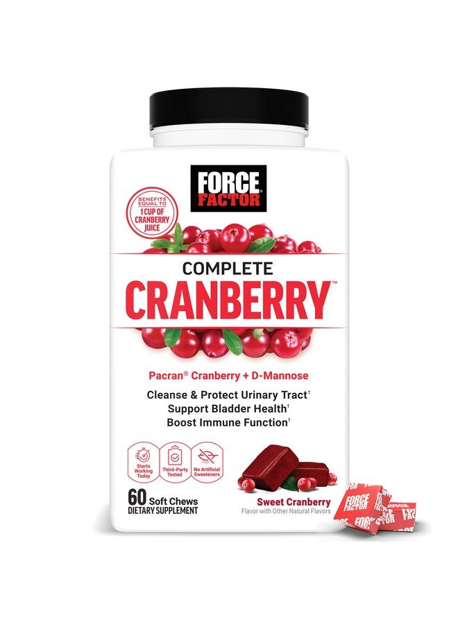 FORCE FACTOR Cranberry Soft Chews, Cranberry Supplement with D Mannose and Cranberry Extract to Support Bladder and Urinary Tract Health for Women, Vegan, Sweet Cranberry Flavor, 60 Soft Chews - Image 1