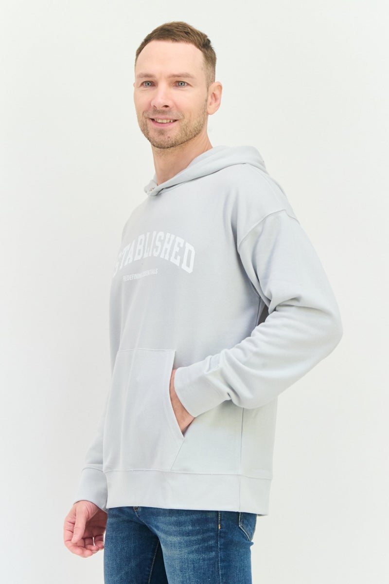 Established Redefining Essentials Men Hooded Brand Logo Long Sleeves Sweatshirt, Light Grey - Image 2