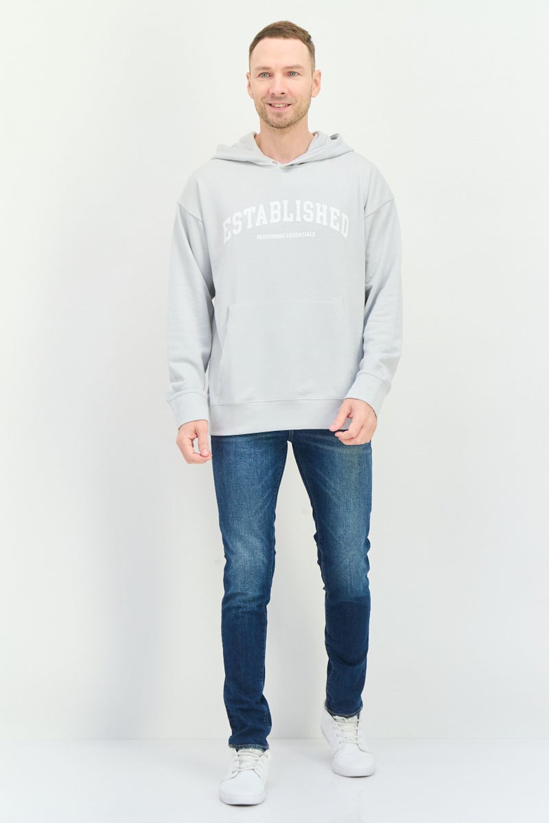 Established Redefining Essentials Men Hooded Brand Logo Long Sleeves Sweatshirt, Light Grey - Image 4