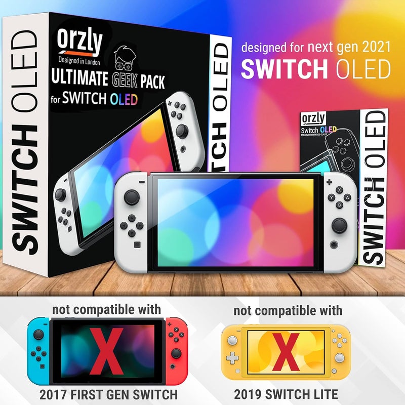 اورزلي حزمة ملحقات المتوافقة مع جهاز Nintendo Switch OLED (غير متوافقة مع إصدار 2017) - حزمة الجيك النهائية مع حقيبة وواقي شاشة والمزيد - صندوق هدايا أبيض ثلجي - Image 2